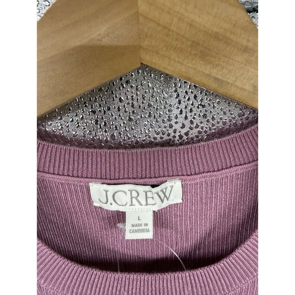 J Crew Ruffle Trim Mauve Sweater Pullover Ribbed TENCEL Lyocell Blend Womens L - Picture 2 of 7